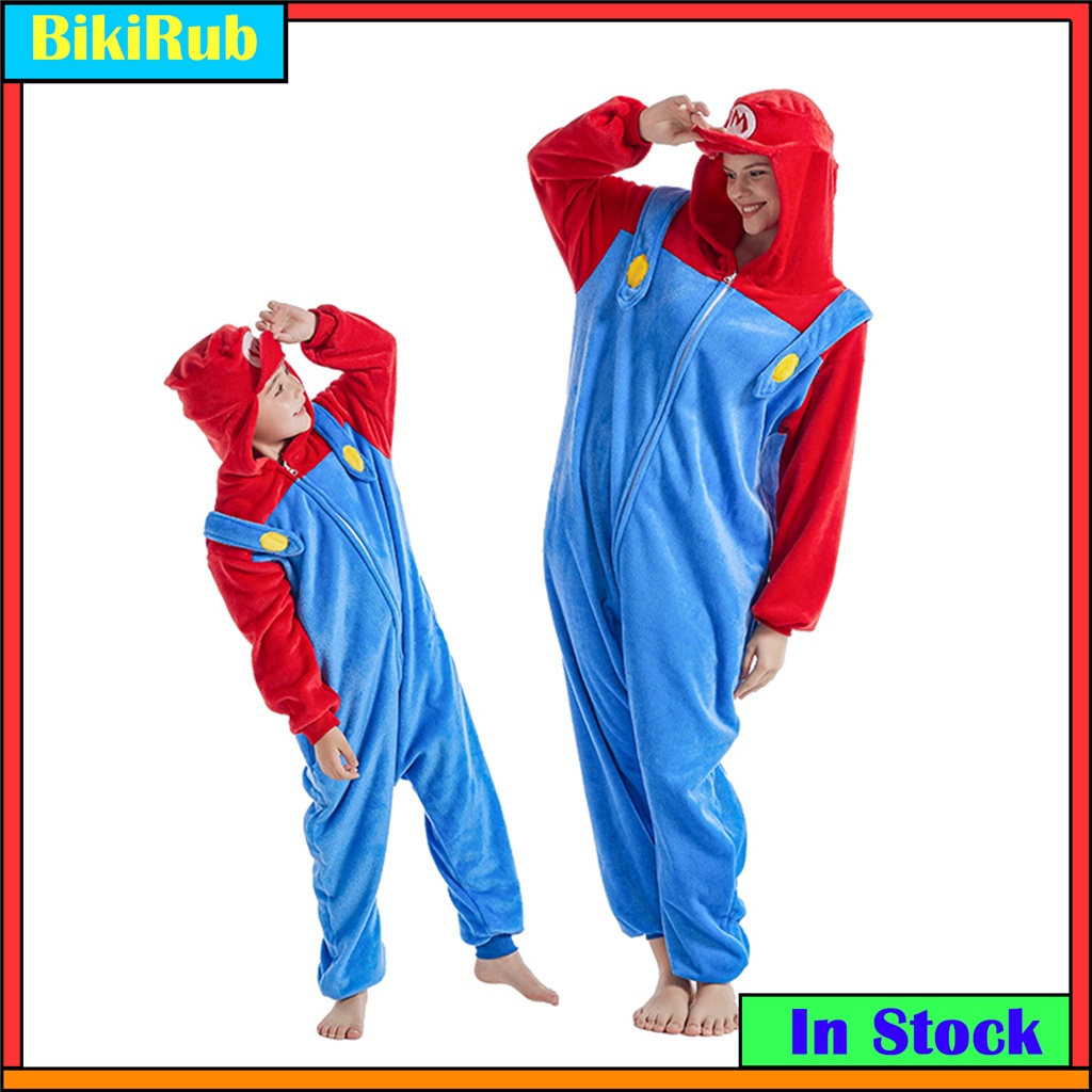 Newest Christmas Halloween Party Super Mario Luigi Cosplay Costumes Kids  Children Adults Women Men Hooded Animal Cartoon Pajamas Jumpsuits | Shopee  Philippines