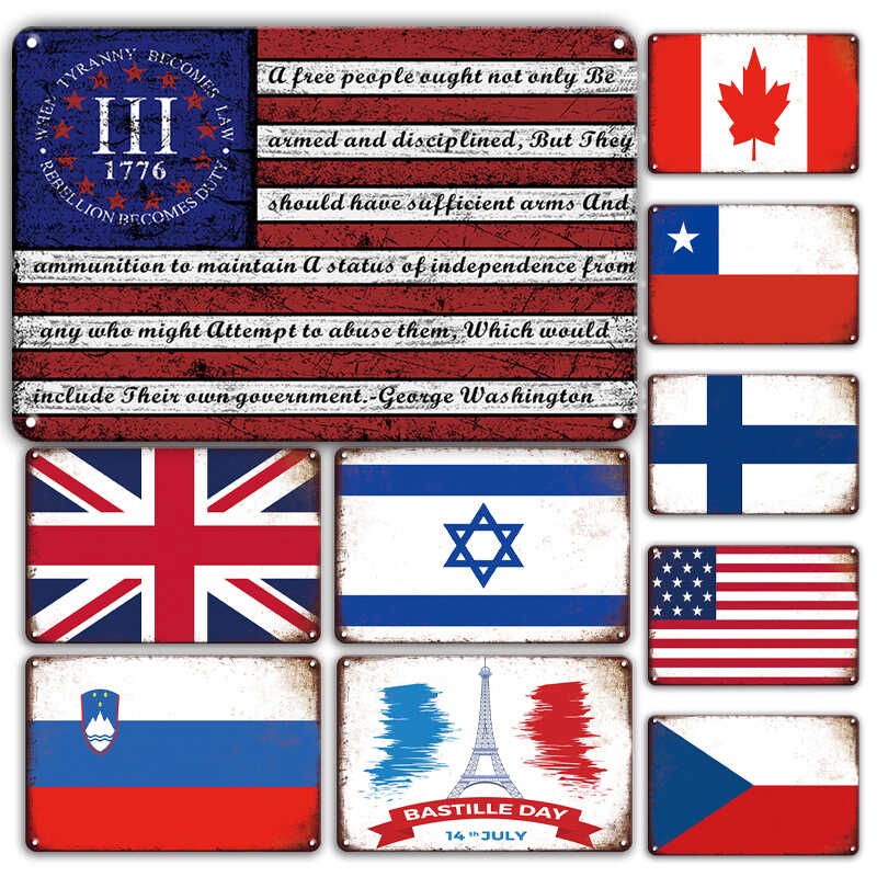 Shabby Chic Country Flag Metal Tin Sign Vintage USA Flag Tin Poster ...