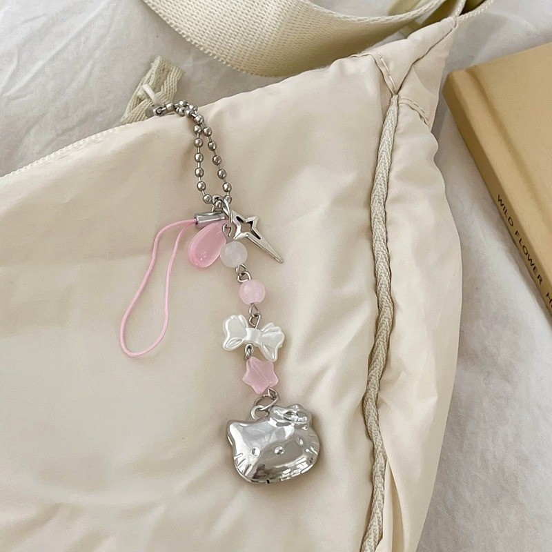 Hello Kitty Mobile Phone Rope Chain Sanrio Pendant Handmade Beaded ...
