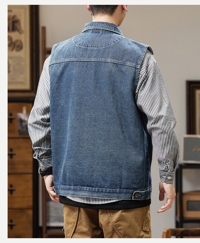 Plus Size Men's Denim Vest Black Blue Sleeveless Jean Jacket