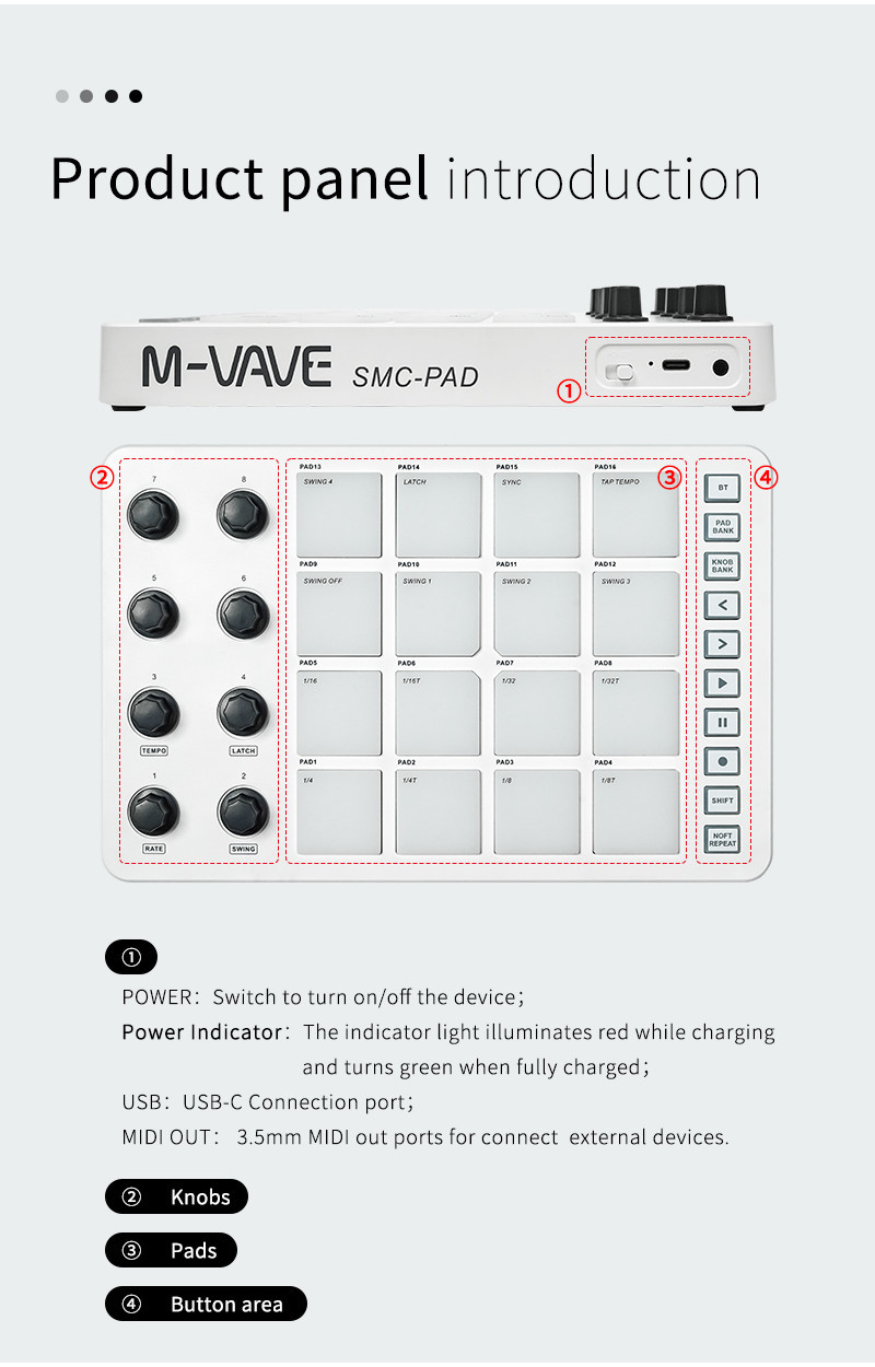 [YS] M-VAVE SMC-PAD LaunchPad: Wireless MIDI Controller with USB-C, 16 ...
