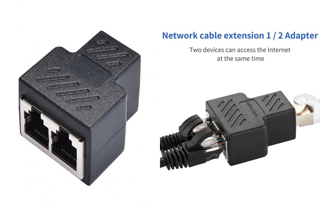 [RB] Black LAN Splitter for Computer Fast Speed 1 to 2 Female
