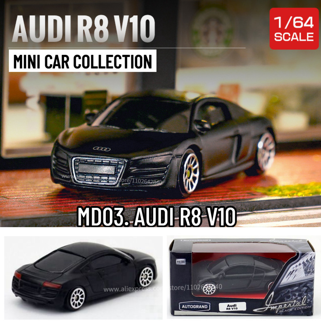 Scale 1/64 Metal Mini Car Model, AUDI R8 V10 Black Replica Miniature ...
