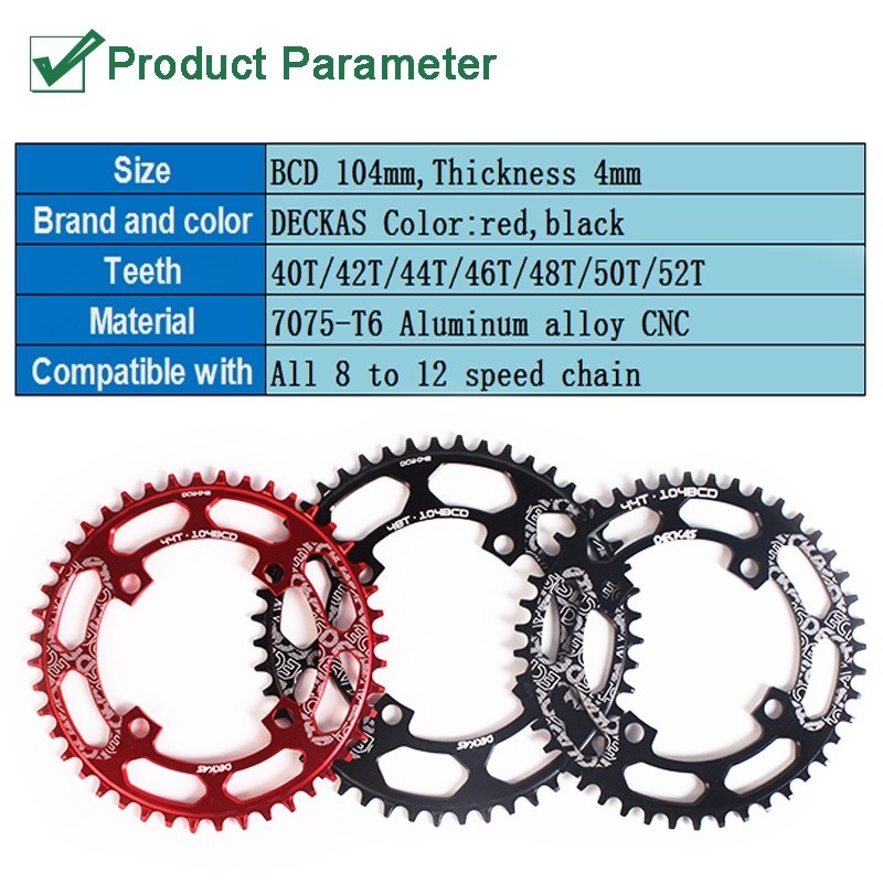DECKAS Chainring 42T MTB Chain Ring 40T-52T Oval Round Aluminium Alloy ...