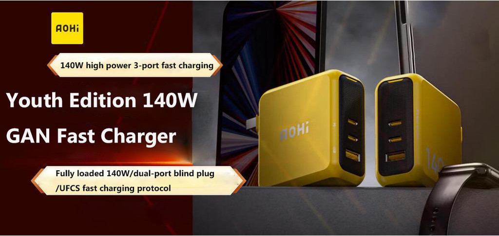 AOHI 140W USB C Charger PD3.1 3-Port GaN+ Laptop Wall Charger 100W Fast ...