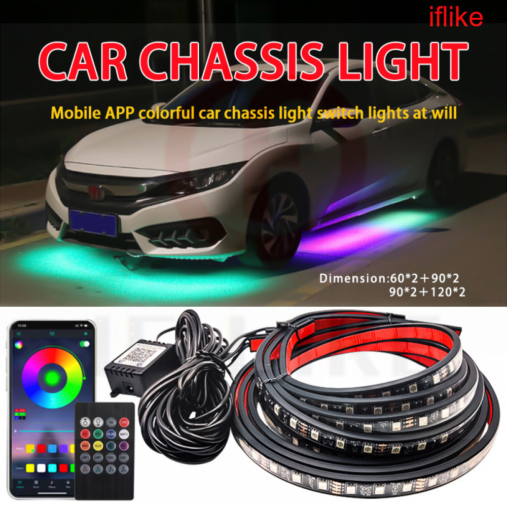 4Pcs App/Remote Control Car Light Underglow RGB 8 Colors Universal Waterproof LED Lights