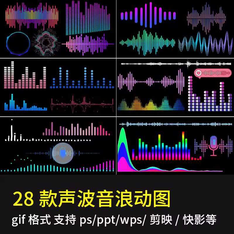 Sound waves, sound waves, audio, music curves, jumping GIFs, dynamic ...