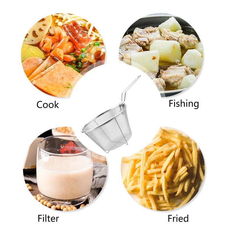 18cm Frying Net Filter Stainless Steel Round Vegetable and Fruit Drain ...