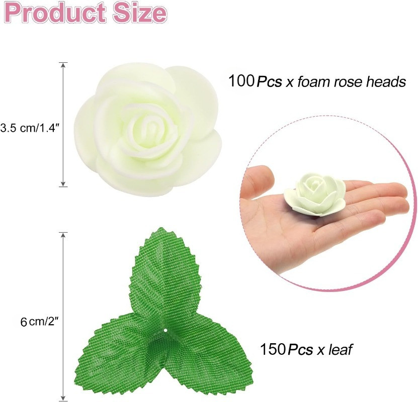 100Pcs Foam Rose Heads 1.4 Inch Artificial Bulk Stemless Foam Fake ...