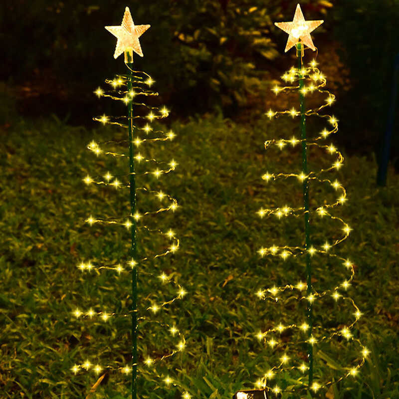 Solar Powered Christmas Light With Star Xmas Tree Grass Stake Lights
