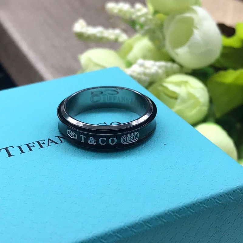 Tiffany Ring 1837 Black Titanium Sterling Silver 18k Rose Gold Male And