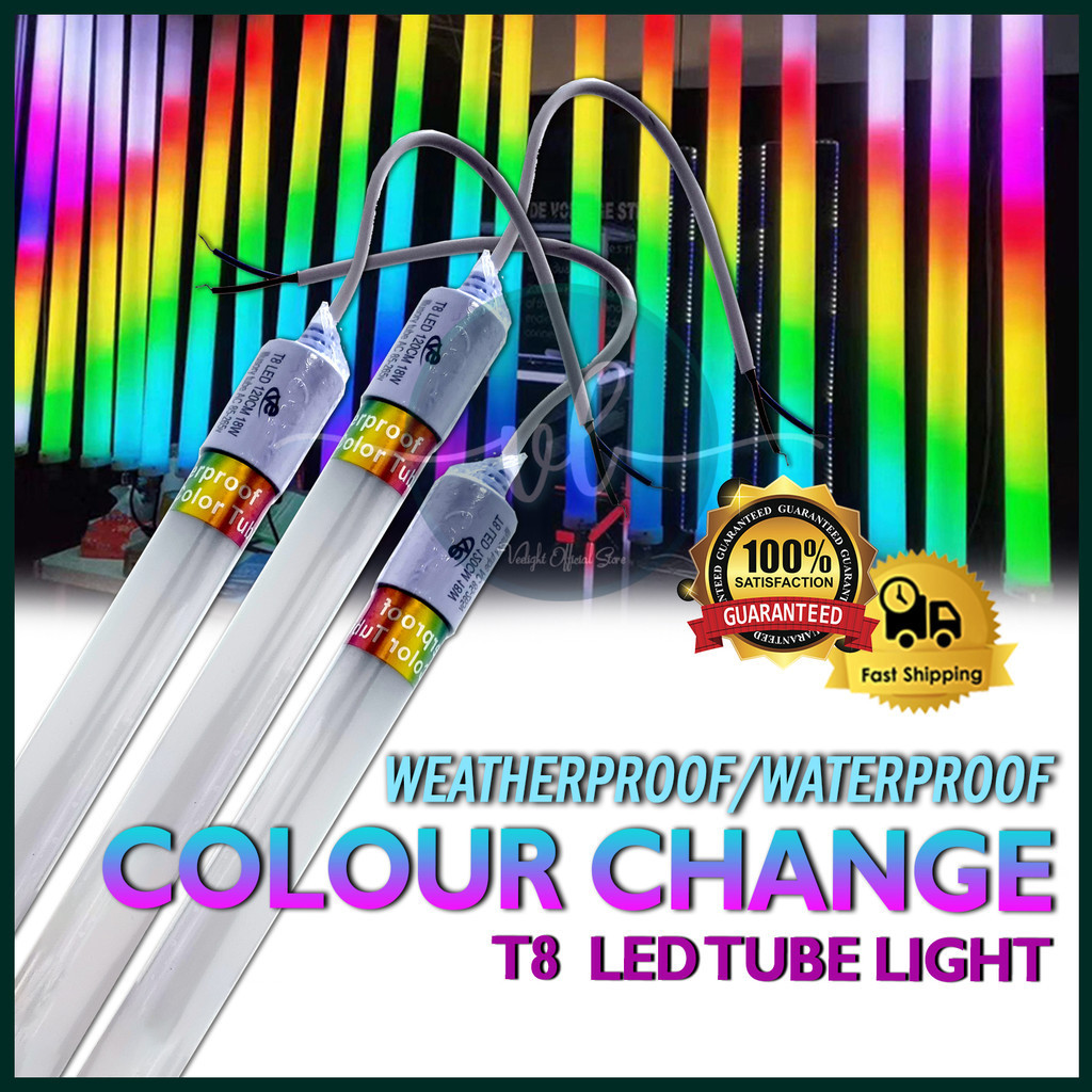 LED Flash Colour Changing Light Tube Weatherproof 4ft T8 18W Multi ...