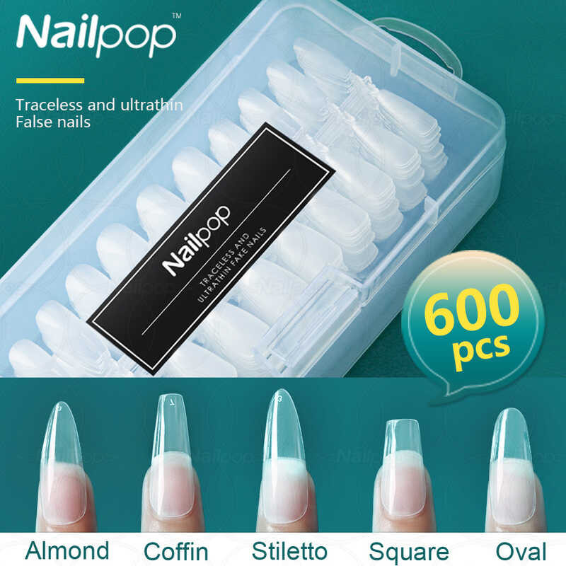 Nailpop False Nails Gel X Tips Short Almond Coffin Full Cover Acrylic