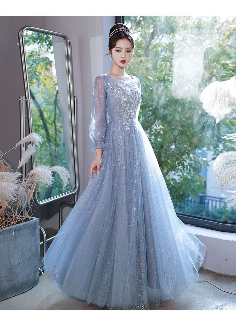 Hawlife Korean Blue Mesh Evening Prom Banquet Debut Ball Cocktail Dress Gown 49 Shopee Philippines