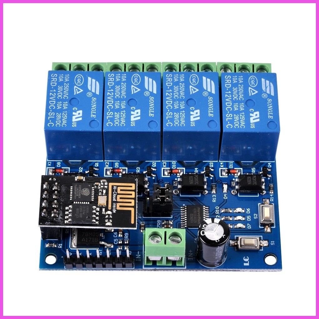 ☢ ® Pcbfun 12V Esp8266 Esp-01 4 Channel Wi-Fi Relay Module For Iot ...