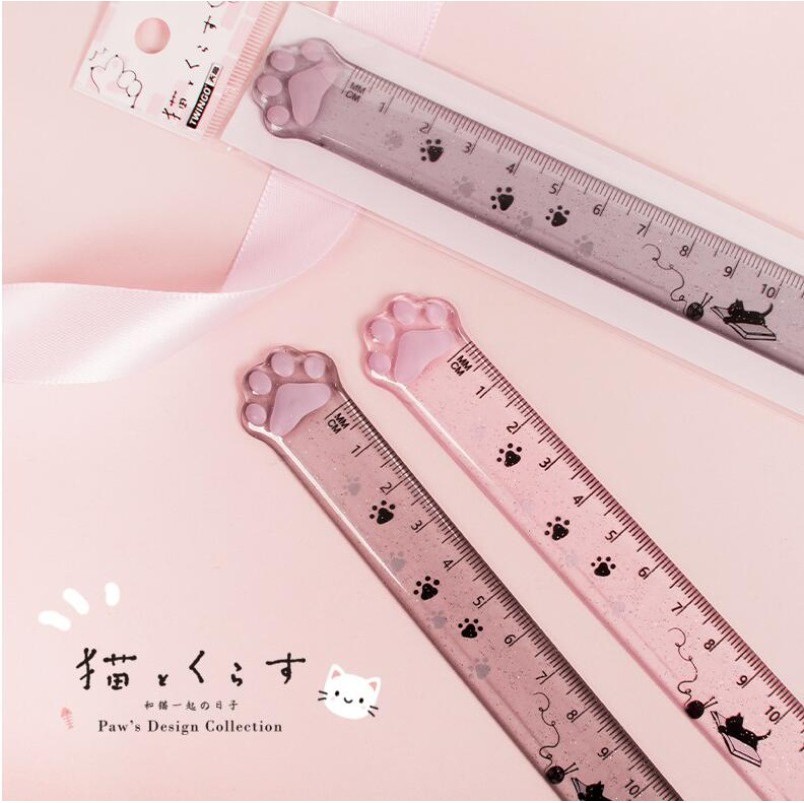 1 Pcs Creative Cat Claw Ruler Student Stationery Transparent Plastic ...
