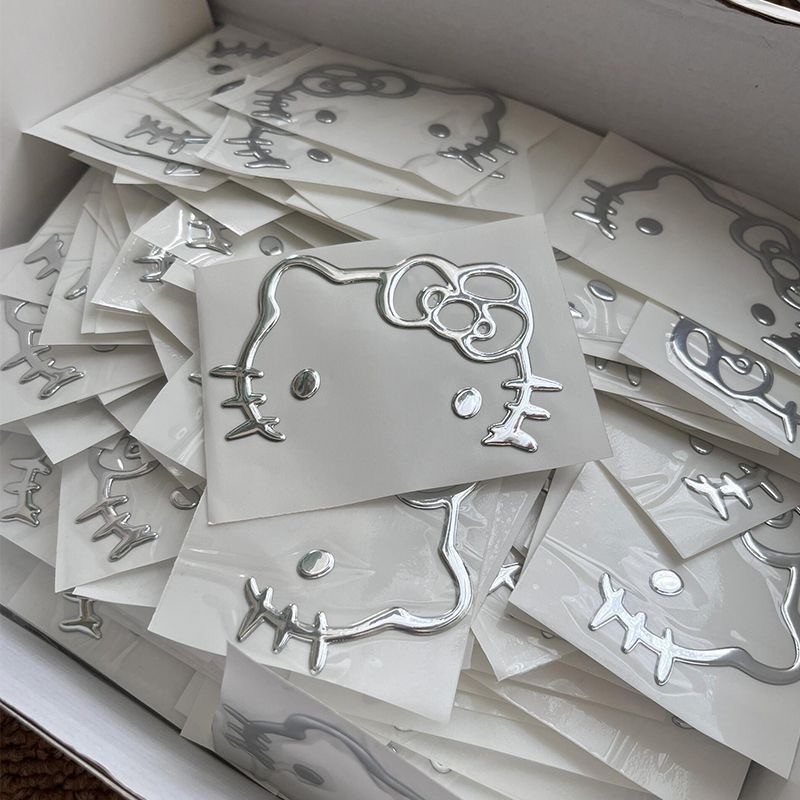 Silver Metallic Stickers Cartoon Hello Kitty Surrounding Car Decoration ...
