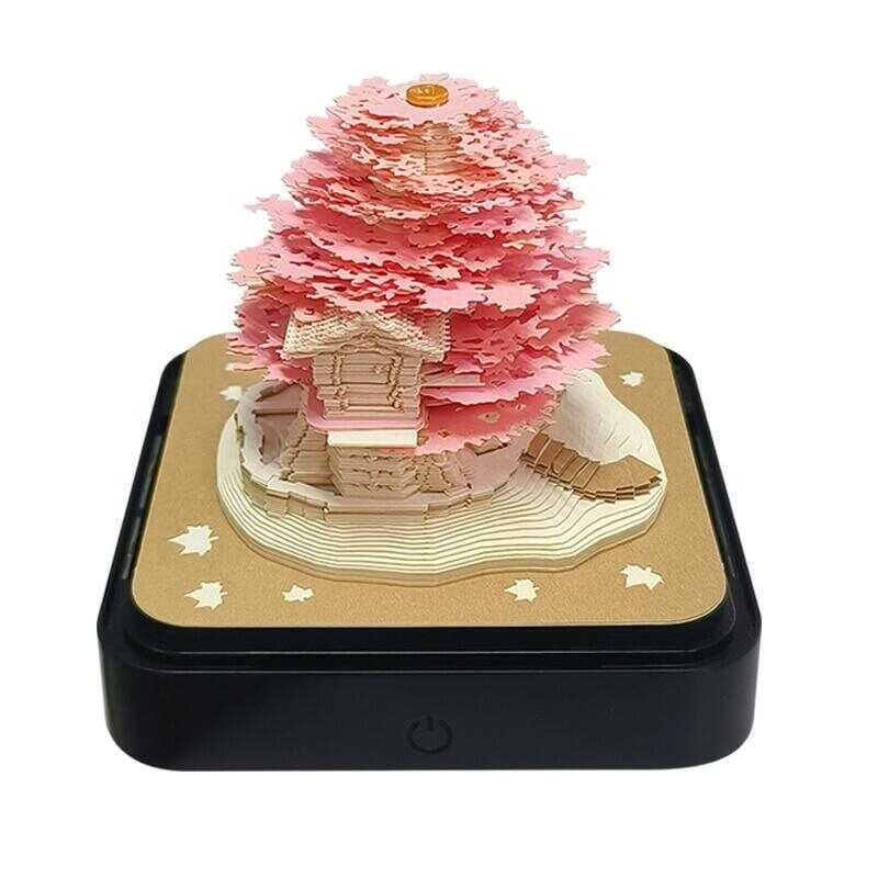 3D Notepad Cubes Pink Tree House 2024 Year Calendar 3D Memo Pad B Notes