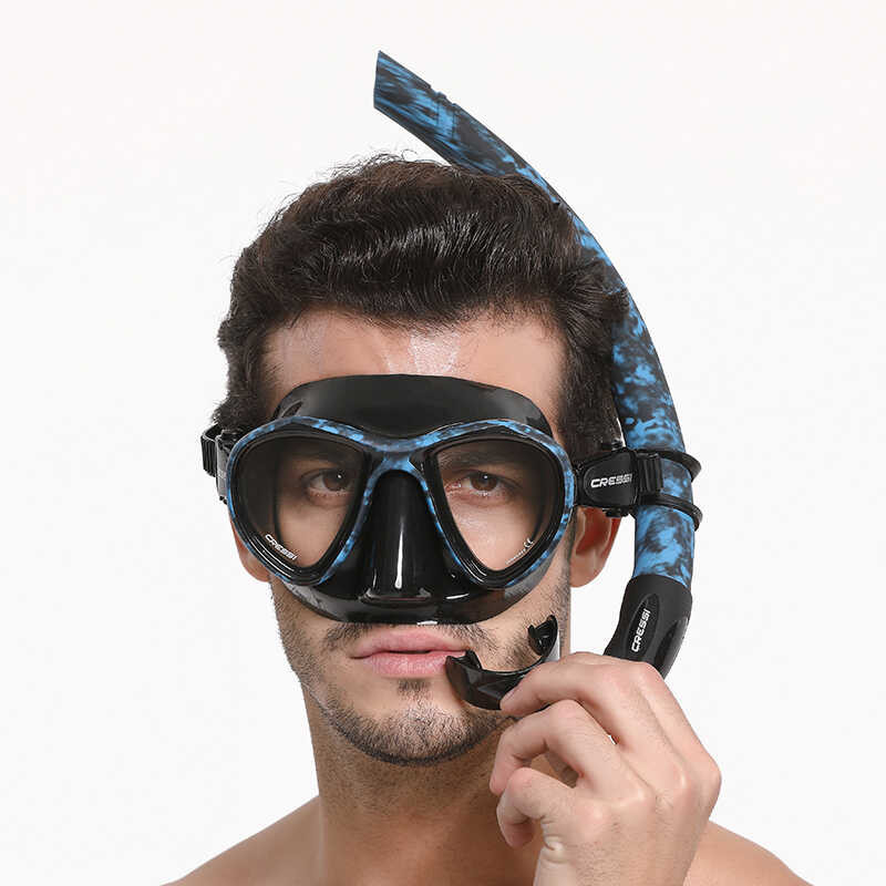 Cressi Diving Mask Snorkel Set Freediving Apnea Snorkeling Scuba Camouflage Flexible Breathing