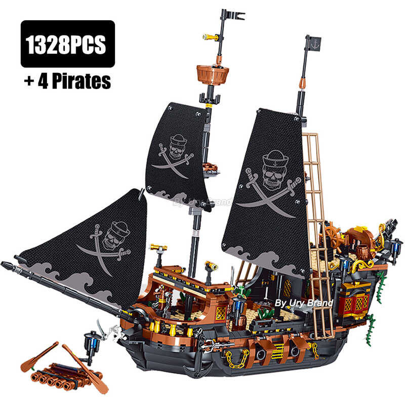 Mini Bricks Black Pirates Ship Adventure Ideas Boat Island Storm Vessel ...