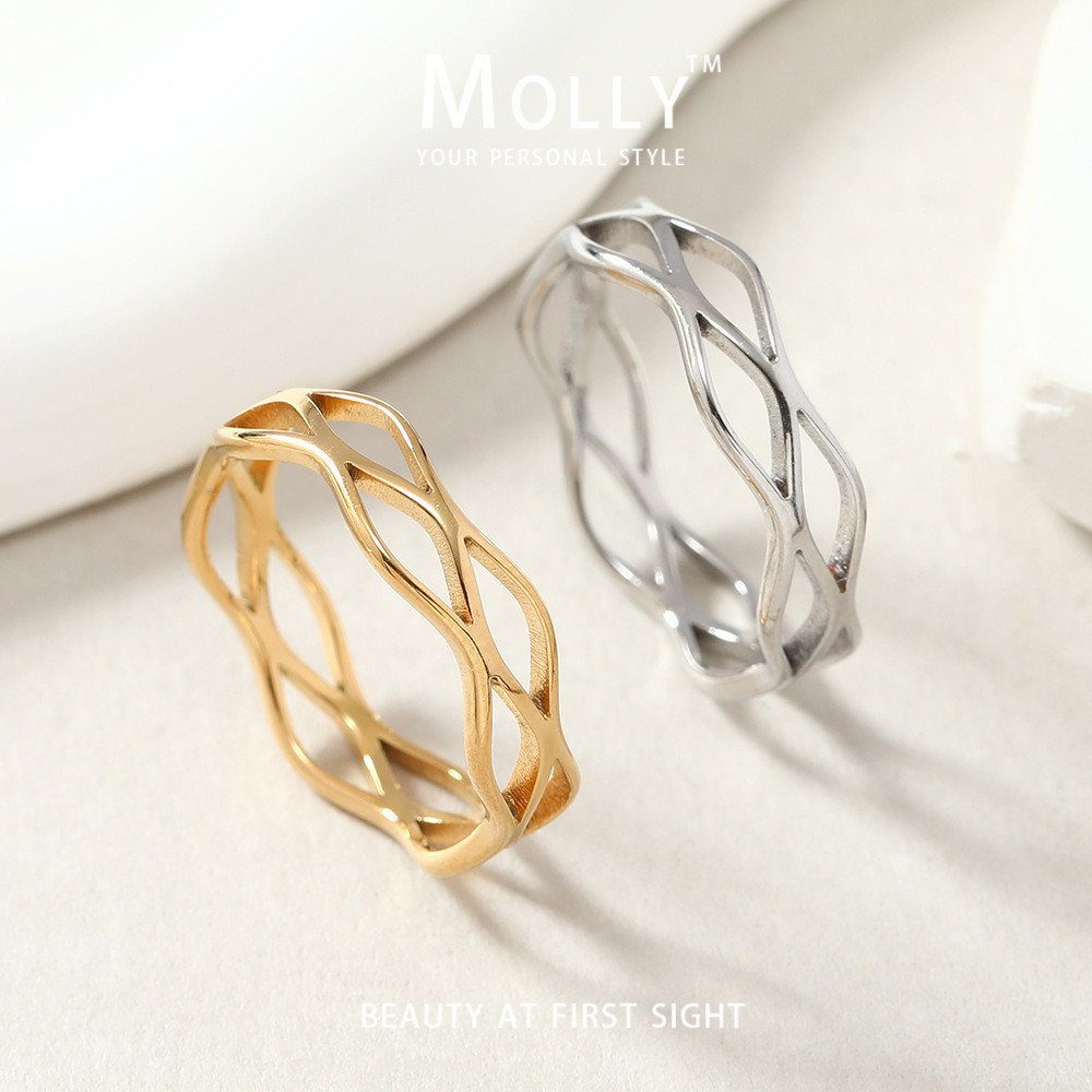 Stainless Steel Hollow Wave Shape Ring for Women Non Fade Gold Plated ...