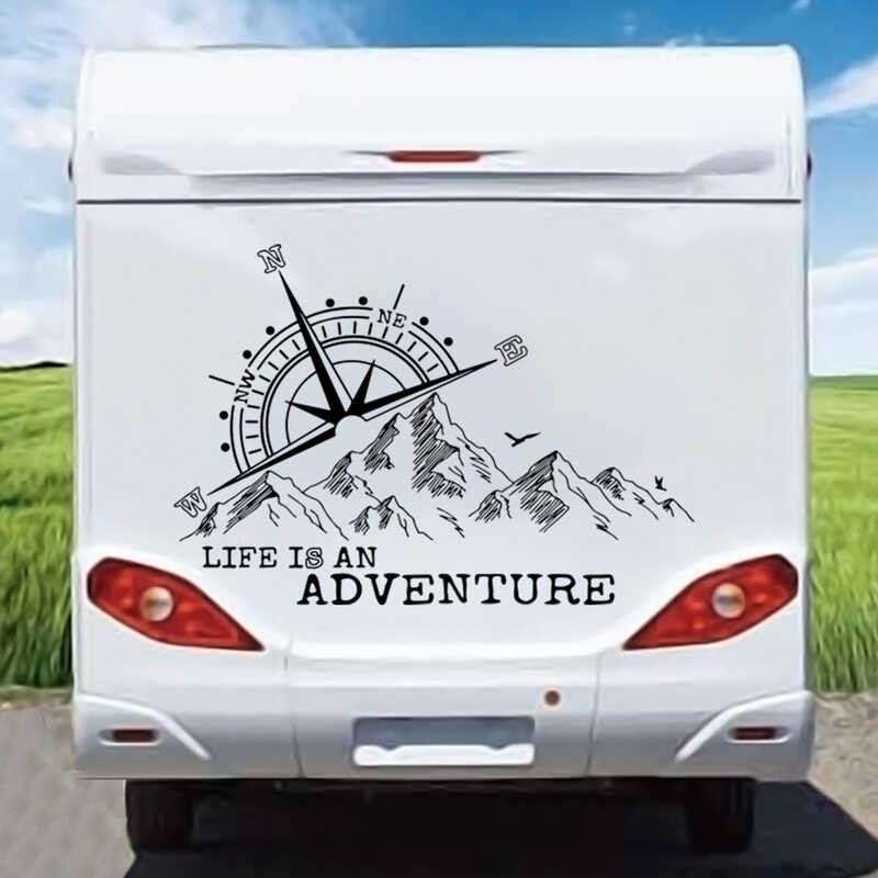 ♥ Compass Life Adventure Camping Rv Car Sticker Mountain Bird Wildlife ...