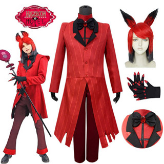 Hazbin Cosplay Hotel Alastor Costume Na May Wig Red Jacket Uniform Suit 