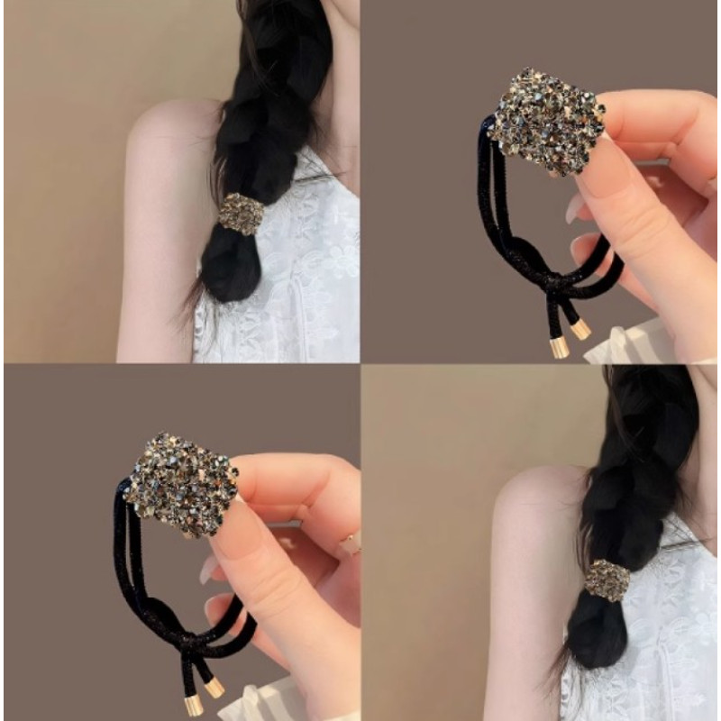 2025 New Style High-End Light Luxury Square Rhinestone Hair Rope Classy ...