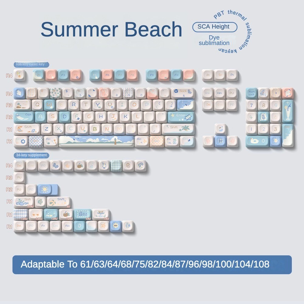 PBT Beach Summer Fresh Original Theme Keycaps SCA/Cherry Height Cute ...