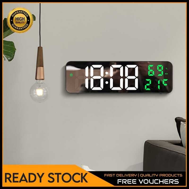 548 9 Inch Large Digital Wall Clock Temperature And Humidity Display Night Mode Table Alarm