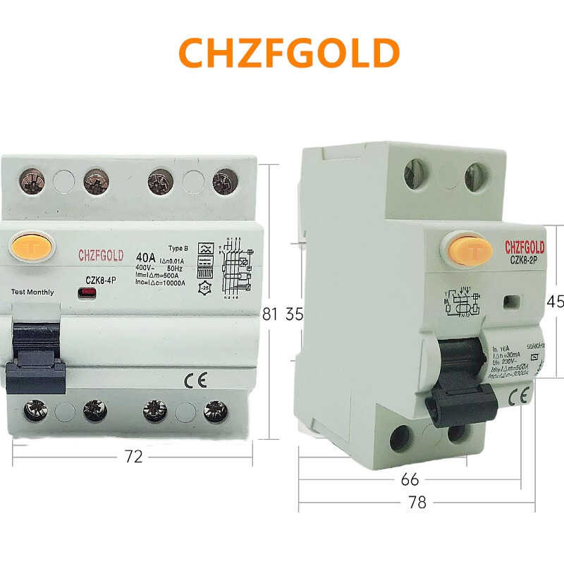 CHZFGOLD RCD RCCB Type B Earth Leakage Residual Circuit Breaker Evse 2P 