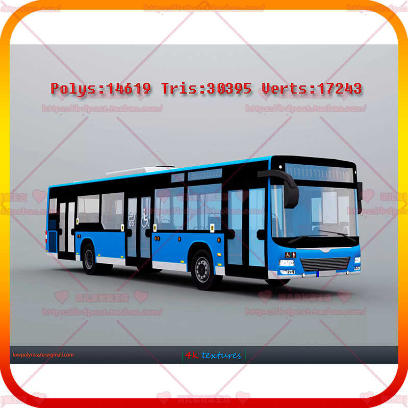 Unity3d Cartoon Style Urban Bus Model Wheel Steering Wheel 4K Texture ...