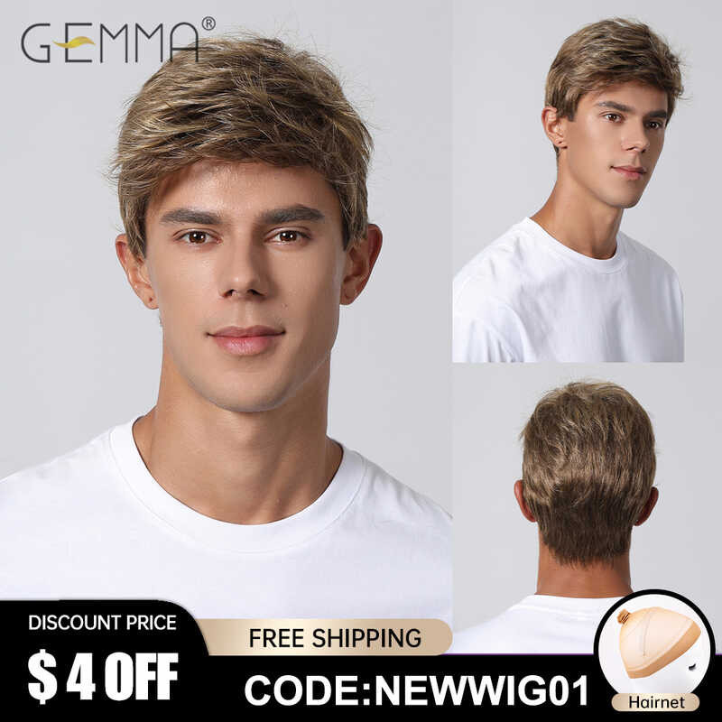 Magiging Brown Men's Wigs Synthetic Layered Pixie Cut Hair Wigs For Men