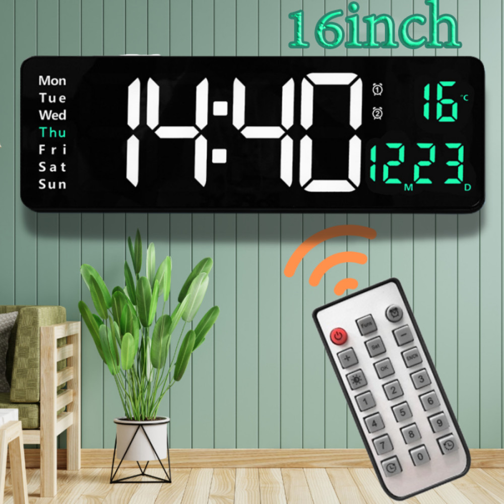 LED LARGE Display Digits With Remote Control Alarm Clock Wall-Hang ...