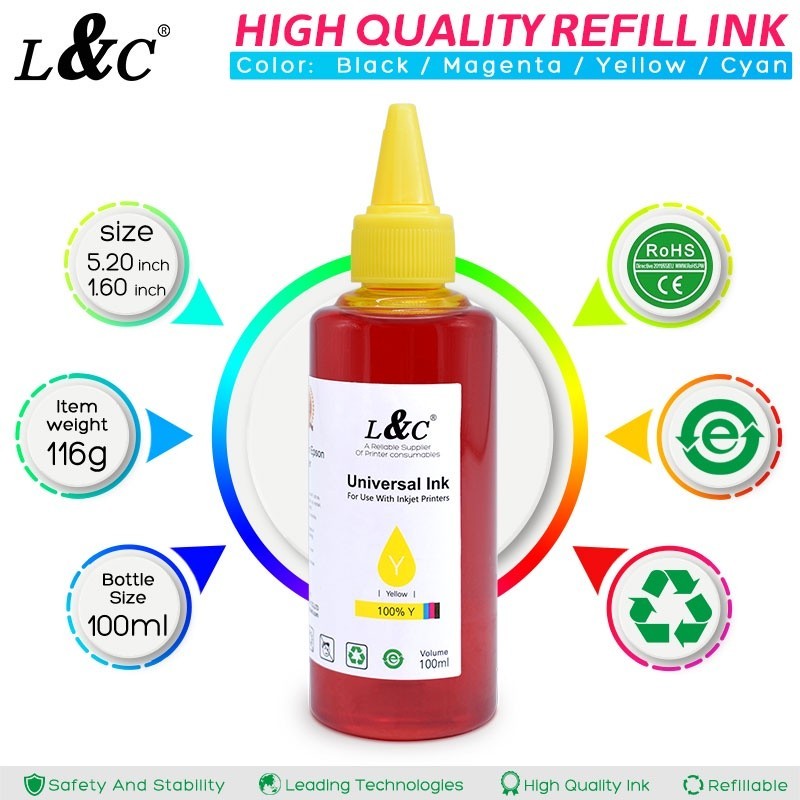 L&C Dye Ink UV Ink 100ml 4 Colors Universal Dye Ink for Inkjet Printers ...
