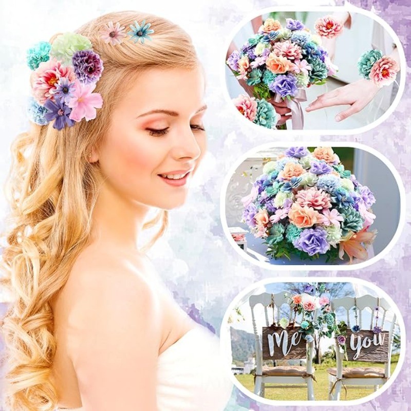 16Pcs Fake Flower Heads for Crafts Mini Silk Flower Heads Faux Rose ...