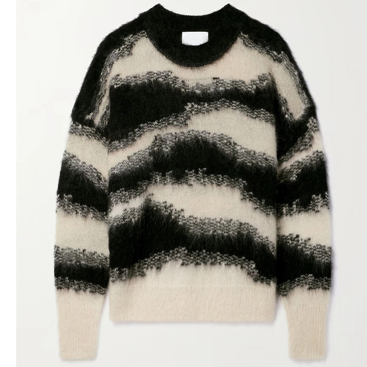 Foofar Color Contrast Stripes Soft Waxy Mohair Sweater Women's Winter ...