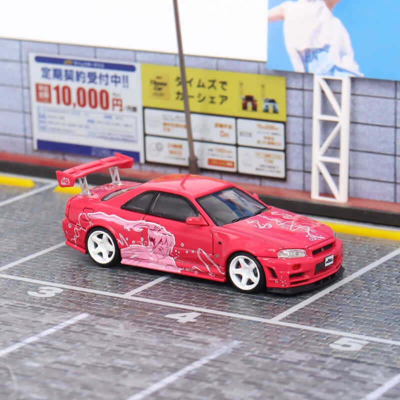 Fast Speed Modellino Auto Nissan GTR Skyline R34 Scala 1:64, Metallo Pressofuso Rosa JDM