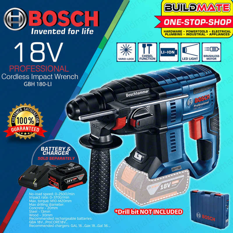 Bosch Professional Lithium Ion Li Ion Cordless Rotary Hammer Drill Solo With Case 18v Gbh 180 Li