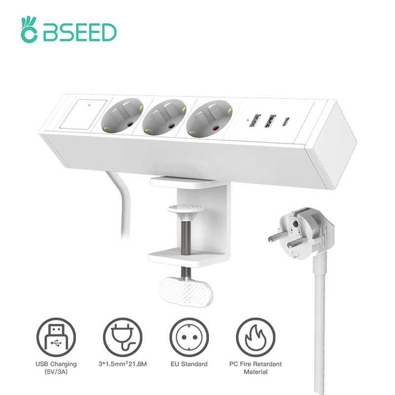 BSEED Tabletop USB Sockets Desk Edge Clamp On Power Strip Electrical ...