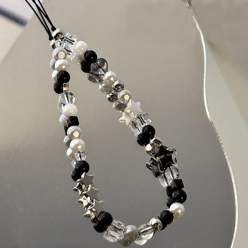 Fashion Black Stars Handmade Beads Phone Chain Mobile Rope Strap ...