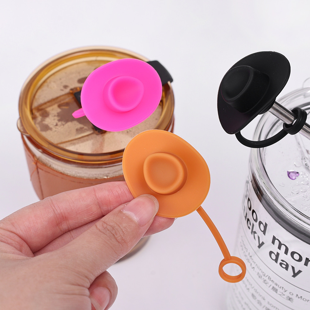 Creative Cowboy Hat Dust-Proof Straw Caps Reusable Soft Silicone Straw ...