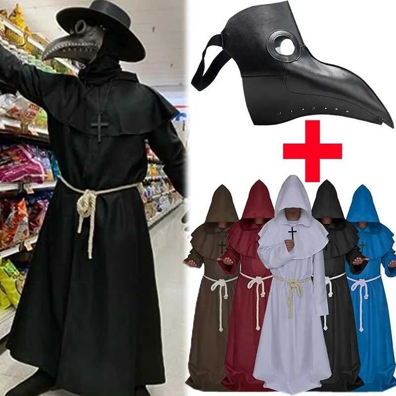 New Plague Doctor Cosplay Costume Medieval Hooded Robe Steampunk Terror ...