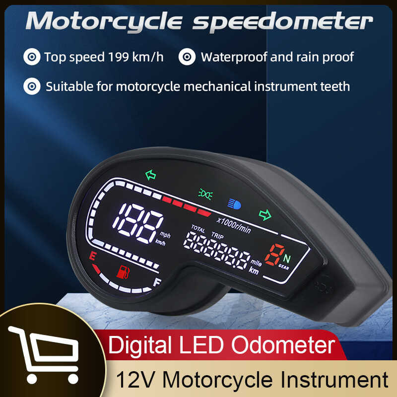 Universal Motorcycle Tachometer LED Digital Speedometer Odometer Gauge