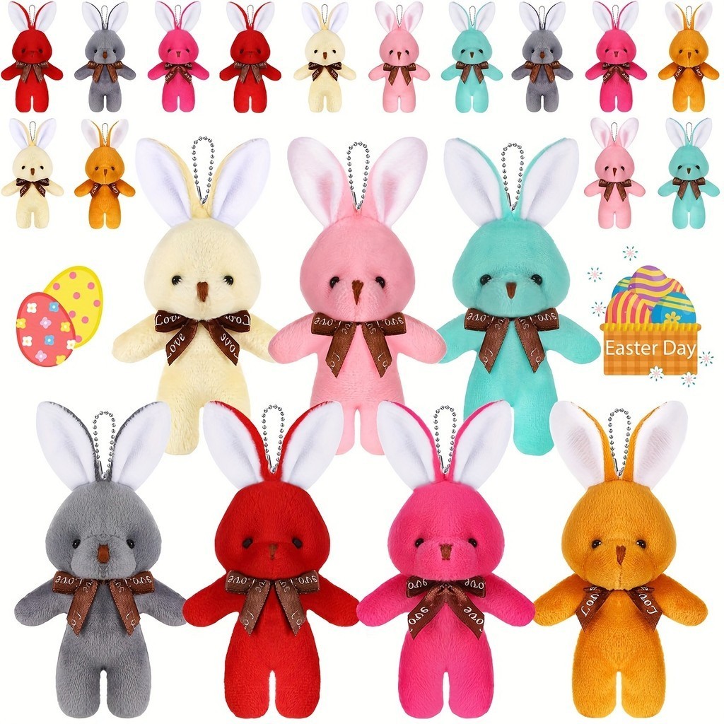 1PCS Mini Rabbit Plush Toys For Girl Bunny Pendant Letter Bowknot Small ...