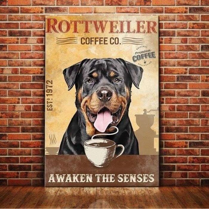 Metal Sign Rottweiler Dog Coffee Company Vintage Kitchen Signs Wall ...