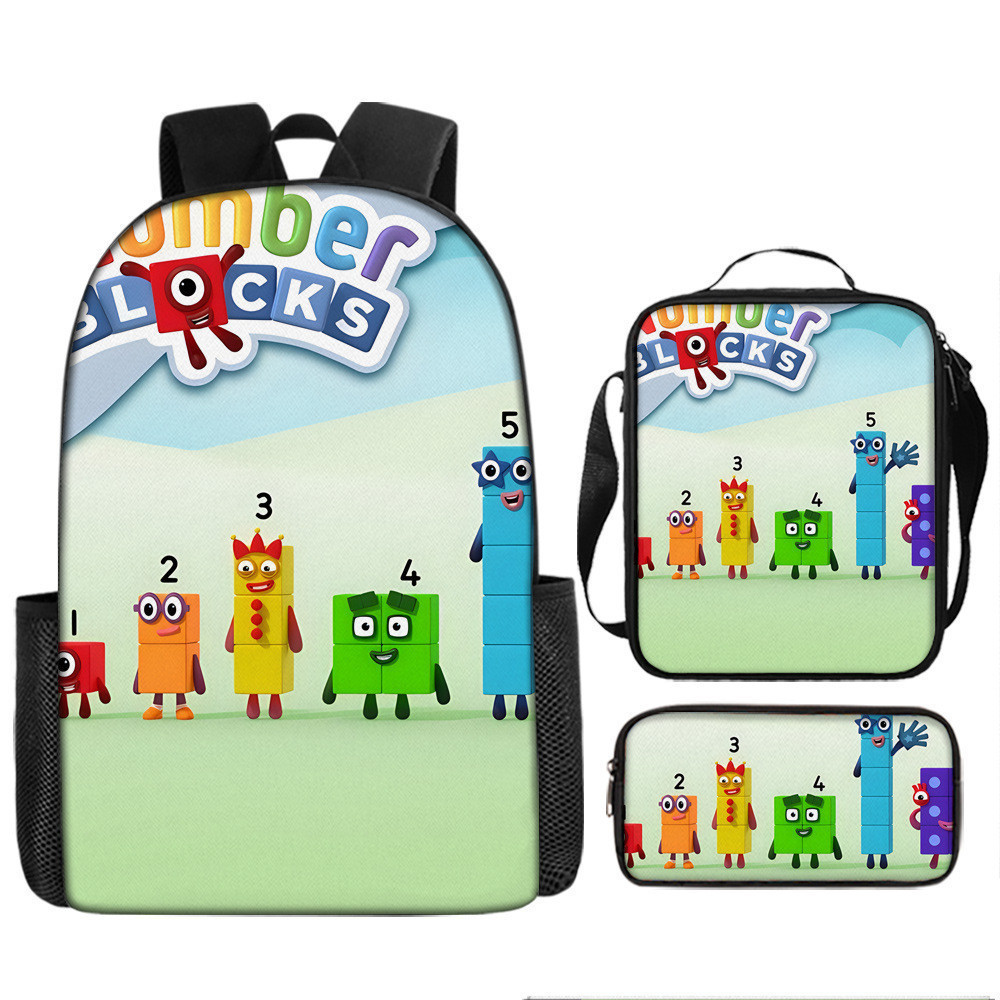 Numberblocks Backpack Set Large Capacity Polyester 3pcs | Shopee ...