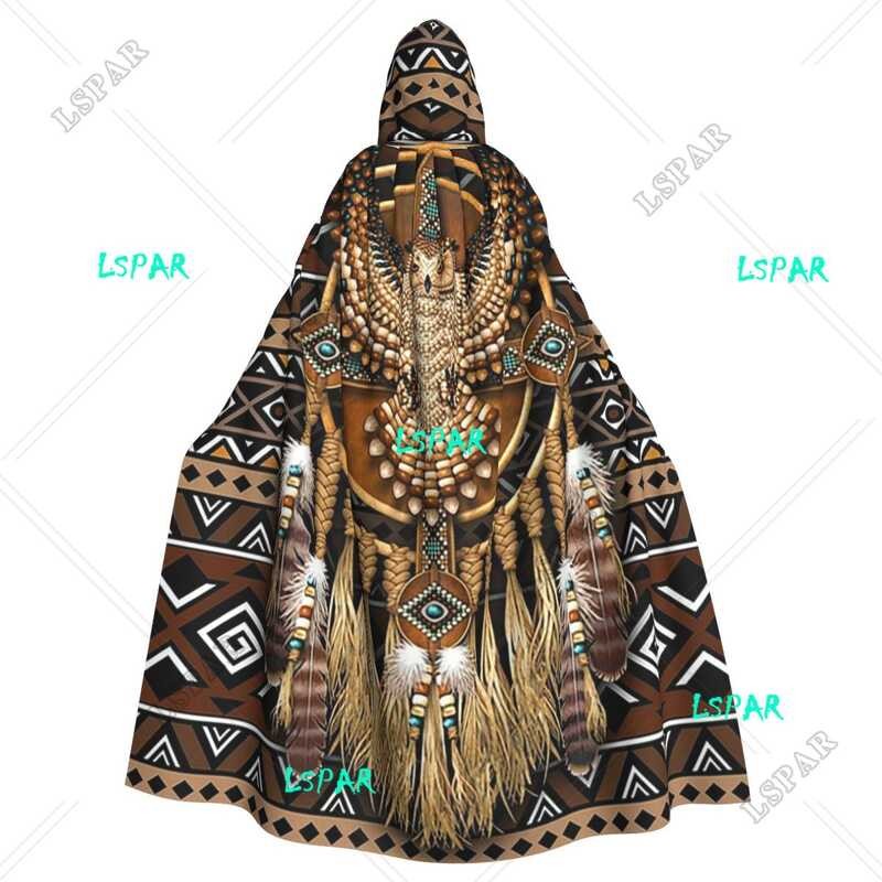 LY Mandala Owl Long Hooded Cloak Witch Medieval Costume Cosplay Cape ...