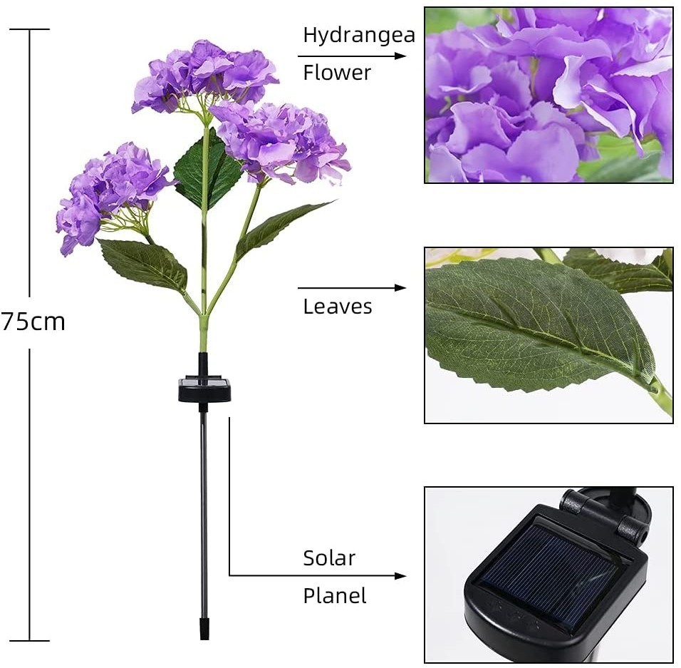 Solar 3Head Hydrangea LED Outdoor Flower Lights Waterproof Decoration ...