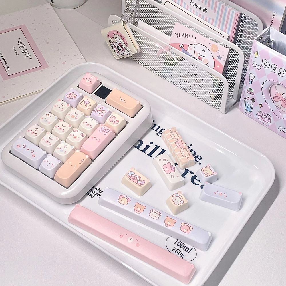 【Unique Bear Head Design】Creative Pink Keycaps EAO Profile Five Sides ...